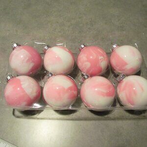8 Marbled Glass Christmas Ornaments Pink and white Handmade